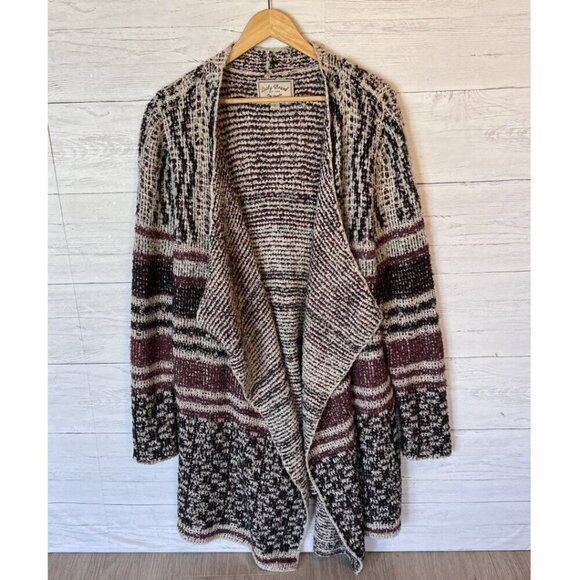 Lucky Brand Duster Cardigan Womens Size Large Boho Wool Longline Metallic Thread - Picture 7 of 16